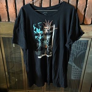 Apt. 9 Black Graphic Tee with Blue and White Accents